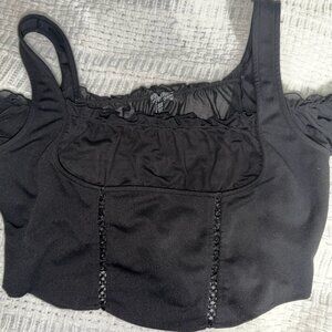 Dollskill | Cropped Black False Corset Top | Size 2X
